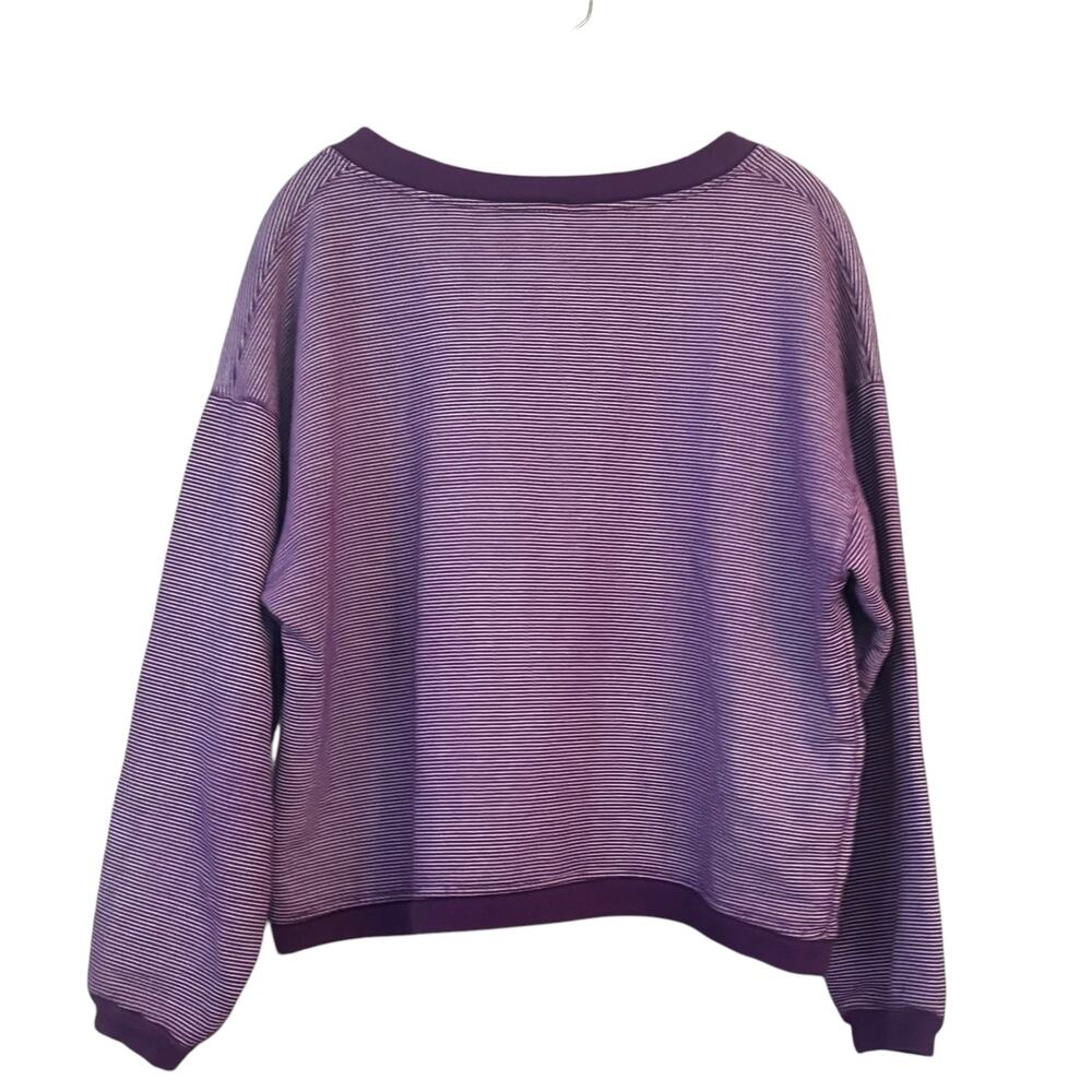 Fresh Produce V-neck Sweatshirt Purple Stripe L 100% Cotton Long Sleeve Beachy - Picture 8 of 11